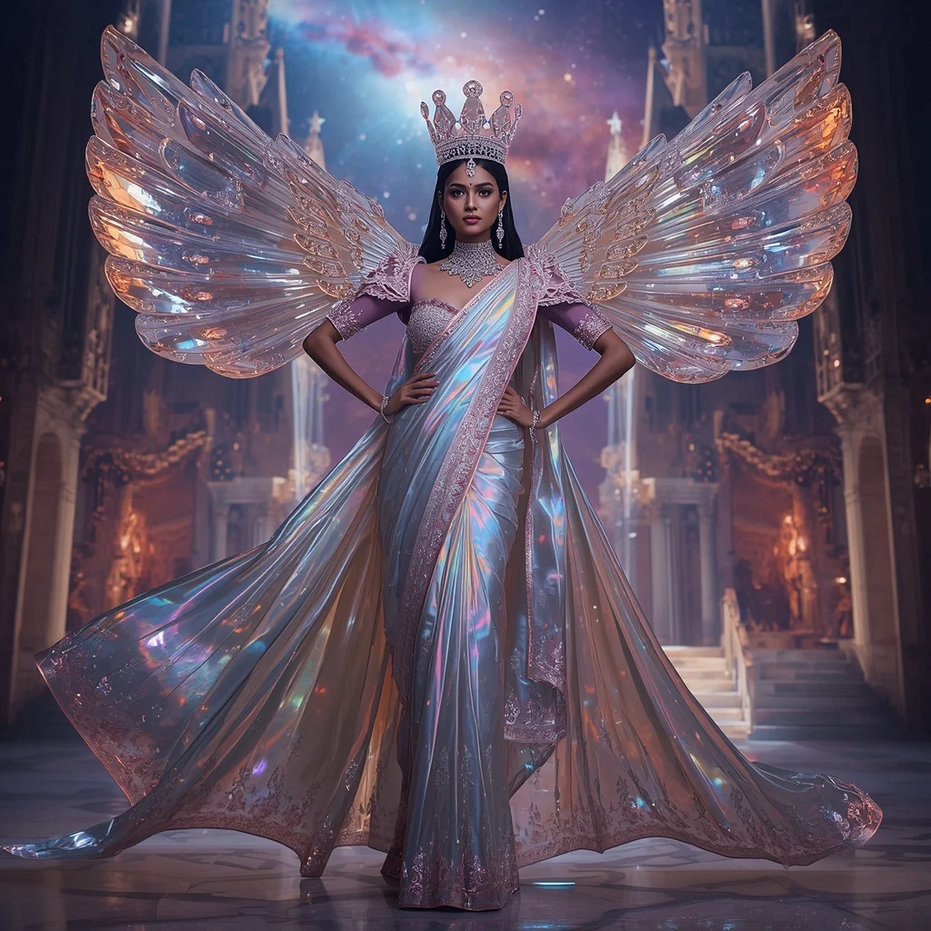 Ultra Luxury Crystal Infinity Crown Cathedral Saree with Eternal Cosmic Royal Empire | Google Prompt