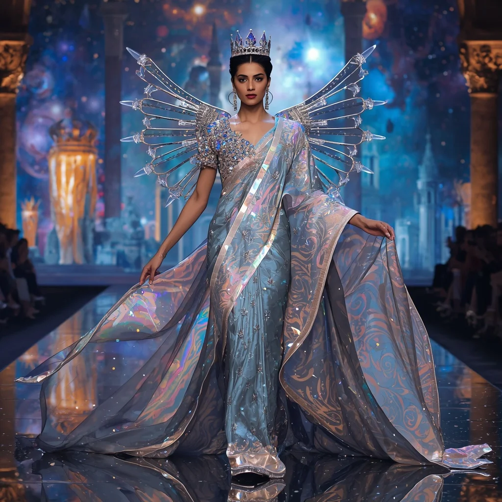 Ultra Luxury Crystal Infinity Crown Cathedral Saree with Eternal Cosmic Royal Empire | Art Ai Prompt
