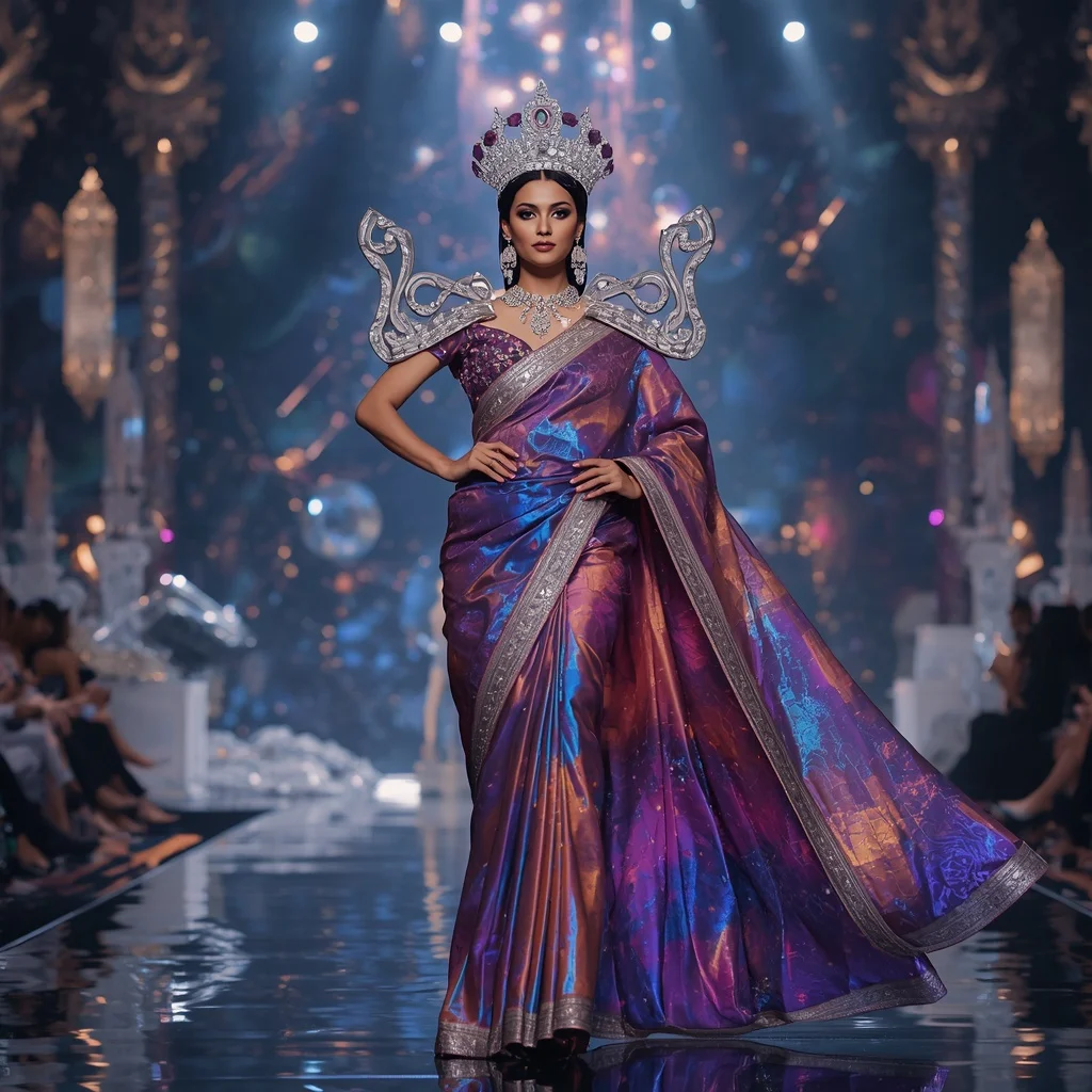 Ultra Luxury Crystal Infinity Crown Galaxy Saree with Eternal Multiverse Diamond Empire | Prompt Seen Trending Girl AI Photo