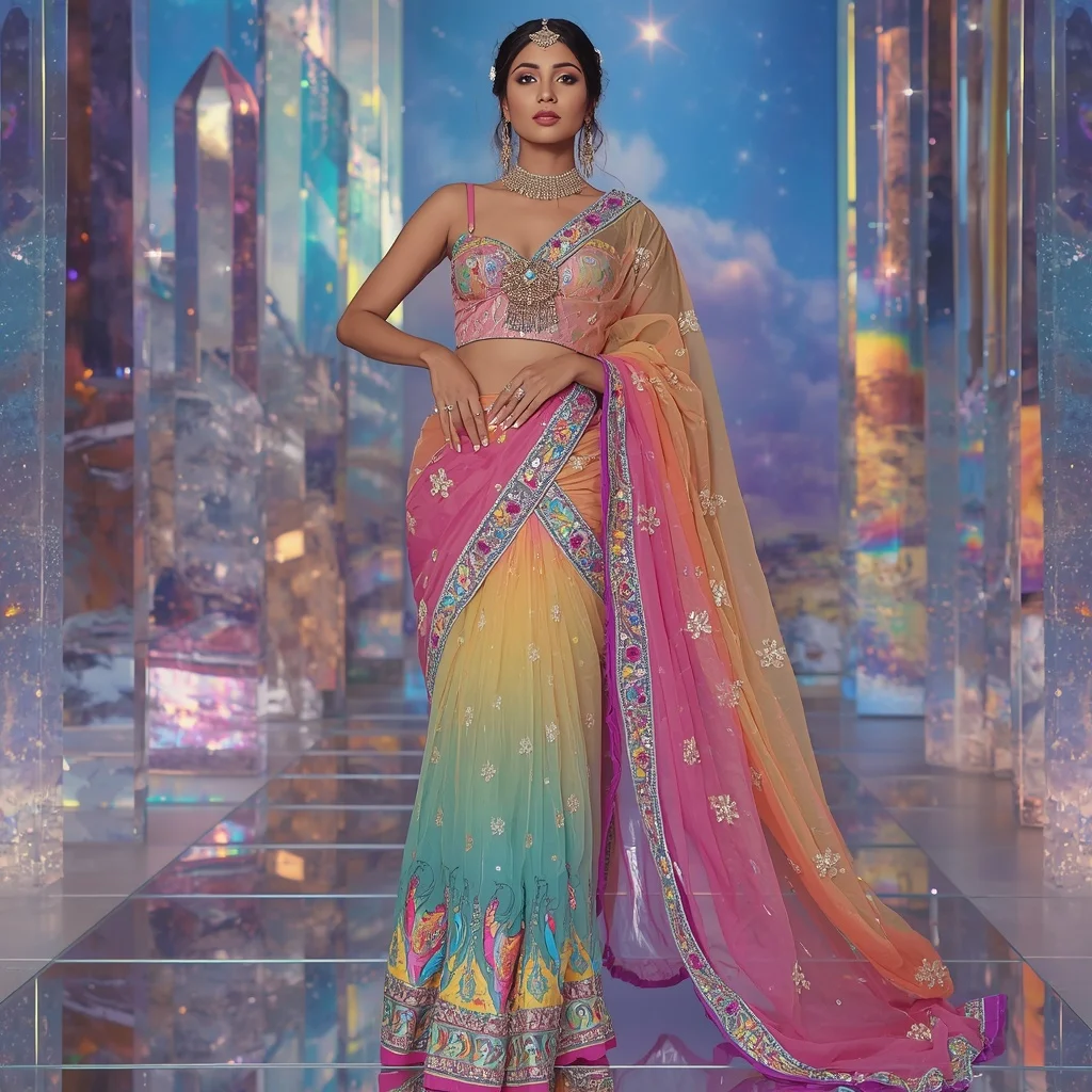 Ultra Luxury Rainbow Crystal Griffin Saree with Prism Fantasy Empire Background | ChatGPT Ai Prompt