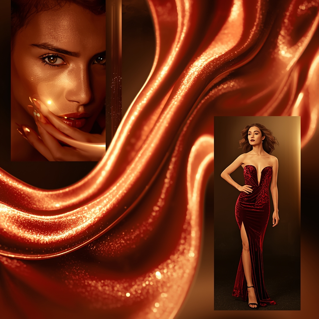 Velvet Light Wave Flowing Through A Sleek Western Dress Look | Fashion Ai Prompt