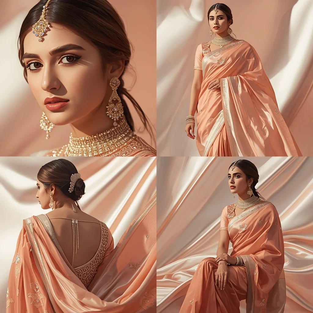 Velvet Light Wave Luxury Festival Fancy Saree Collage | Gemini Saree Ai Photo Prompt