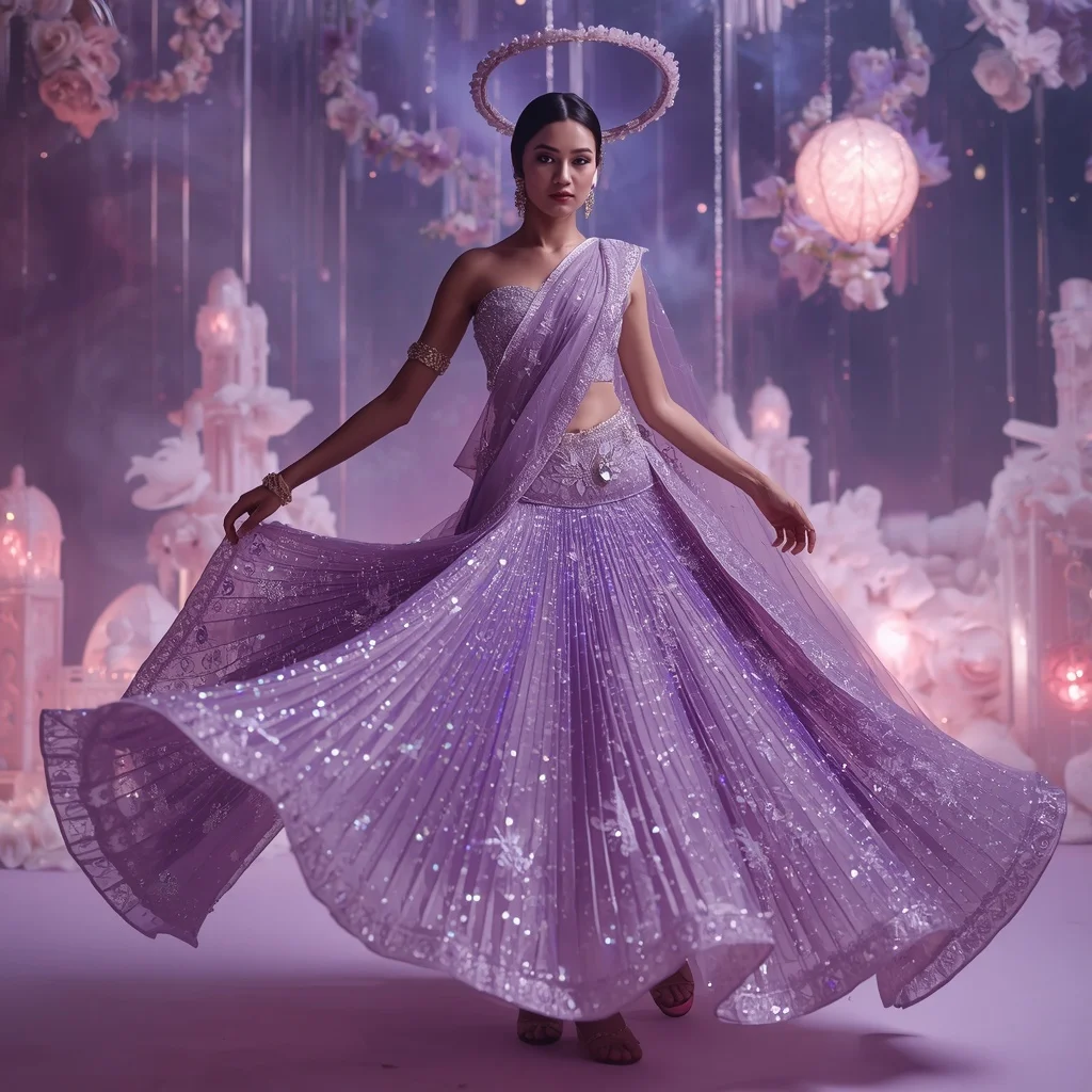 Violet Crystal Cosmos Saree with Floating Bloom Galaxies and Aurora Fantasy Universe | Indian Girl Ai Prompt