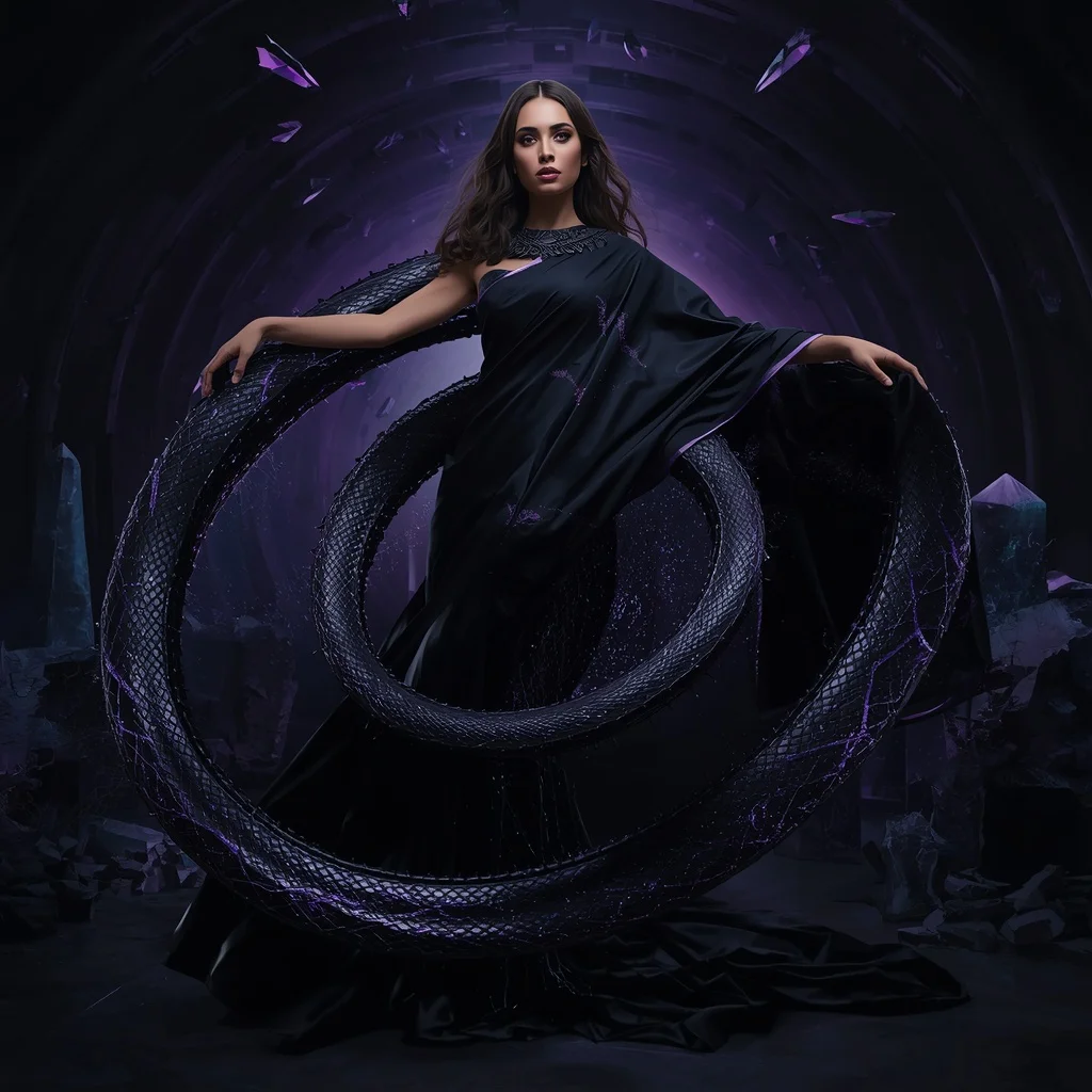 Void Crystal Spiral Saree with Infinite Shadow Tunnel | Best AI Art