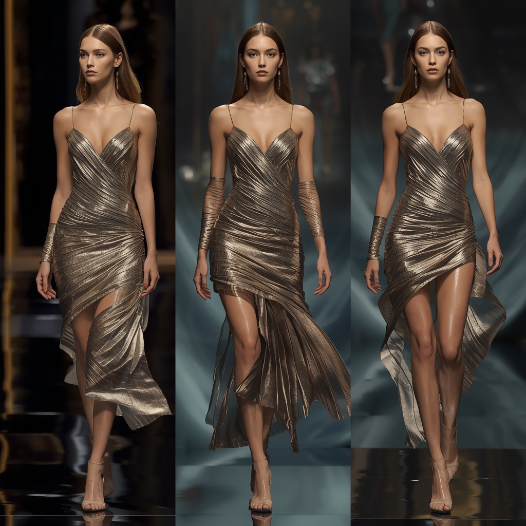 Western Dress Metallic Flow Wave Collage Modern Cinematic Fashion | Cute Ai Prompt