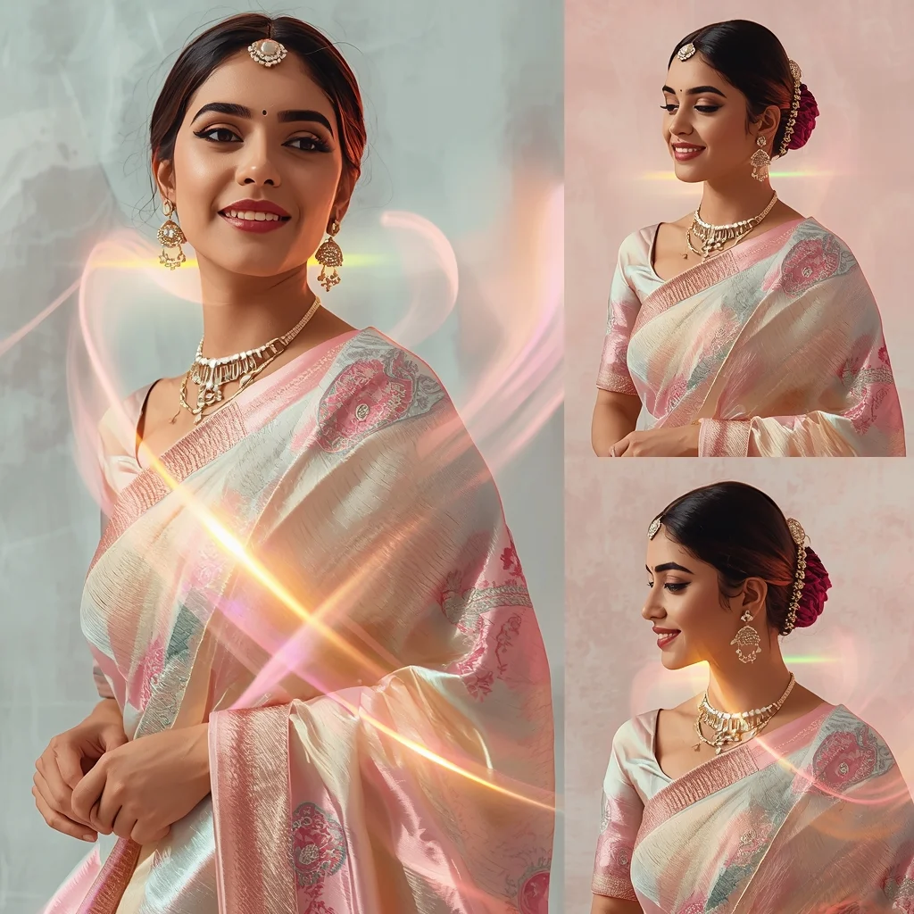 Zenith Pulse Halo Stream Pastel Saree Indian Woman Premium Composition | Bridal Saree Ai Prompt For Instagram Reel